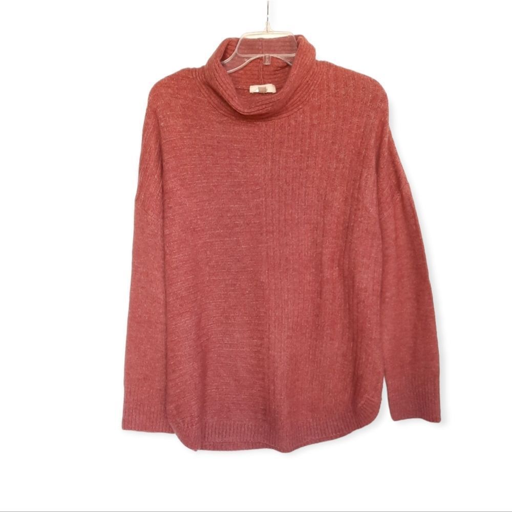 Como Vintage Terracota Heather Ribbed Knit Mock Neck Turtleneck Sweater Size L